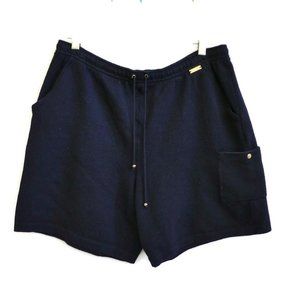 St John Shorts Navy Blue Santana Knit Gold Hardware Elastic High Waisted L